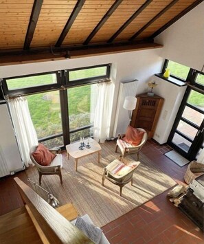Smart TV, fireplace, DVD player, books