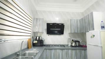 Luxury Apartment | Private kitchen | Full-size fridge, microwave, stovetop, dishwasher