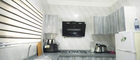 Luxury Apartment | Private kitchen | Full-size fridge, microwave, stovetop, dishwasher