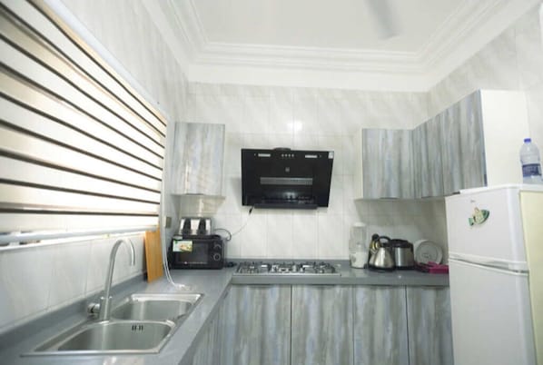 Luxury Apartment | Private kitchen | Full-size fridge, microwave, stovetop, dishwasher