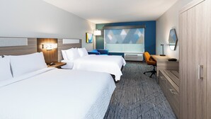 A hotel room with two beds, a desk, a chair, a wardrobe, and a large window with a view. - Holiday Inn Express & Suites Senatobia I 55 by IHG (Senatobia)