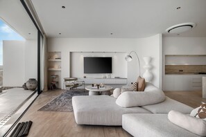 Luxury Villa, Balcony, Ocean View | Living area | 70-inch Smart TV with digital channels - Villa Namiko by Alfred in Bali (Pecatu)