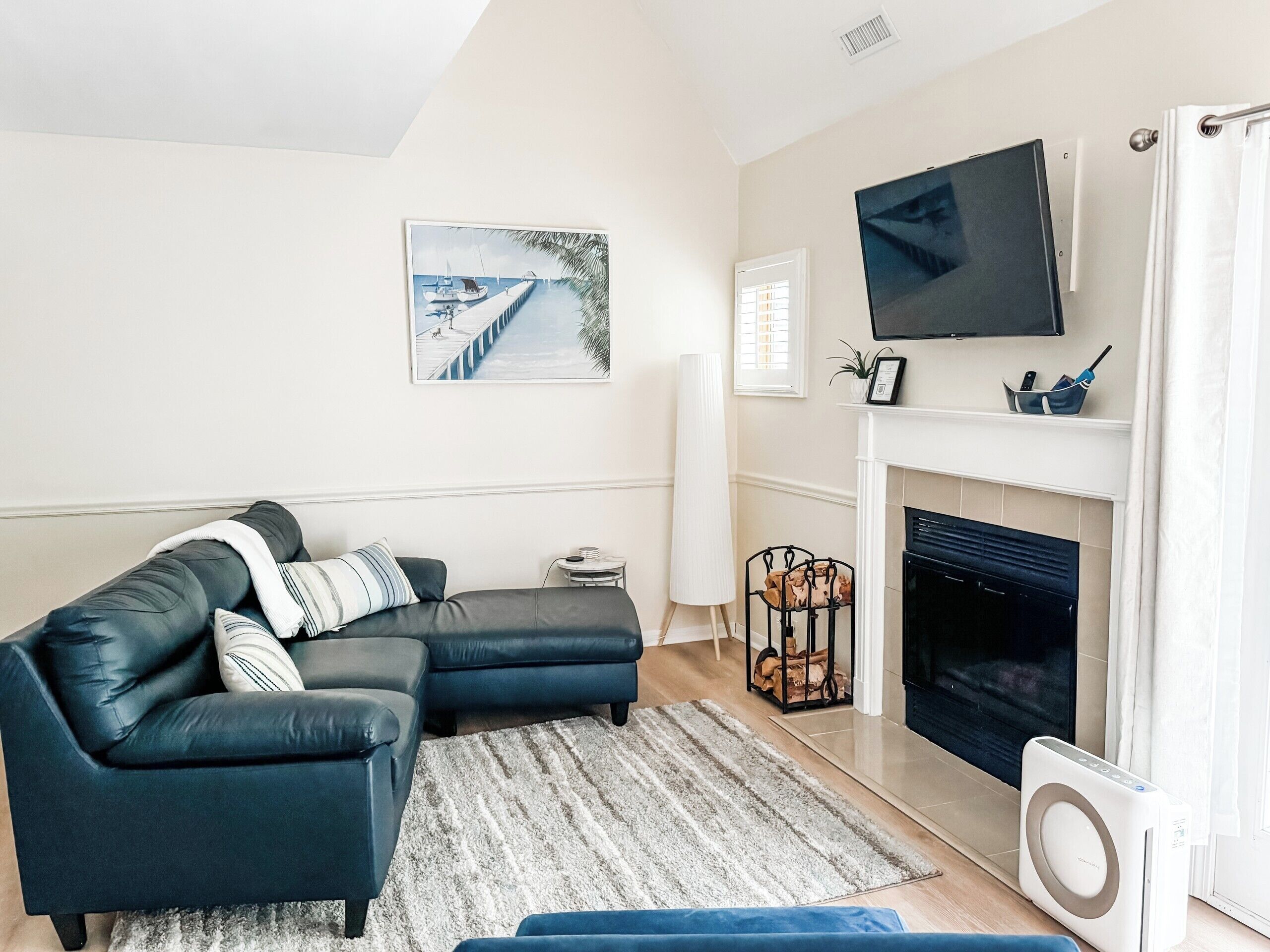 Télévision, cheminée, espaces bureaux