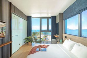 Apartamento família, vista para o oceano | Roupas de cama de algodão egípcio, roupas de cama premium