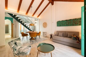 Luxury Apartment, Terrace | Living area | 43-inch Smart TV with cable channels, Netflix, streaming services
