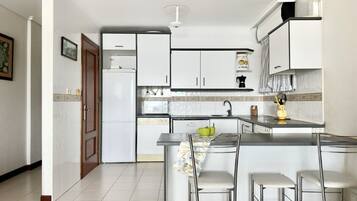 Fridge, microwave, oven, toaster