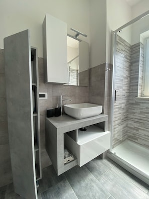 Regadera, secadora de cabello, bidet, toallas