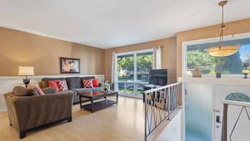 Smart TV, fireplace, video games, foosball