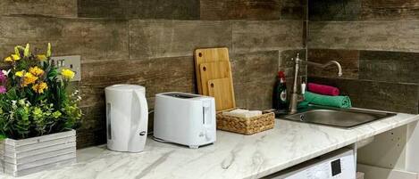 Apartment | Private kitchen | Fridge, microwave, oven, electric kettle