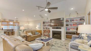 Smart TV, fireplace, video games