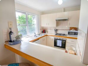 Microwave, oven, stovetop, coffee/tea maker