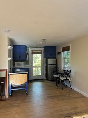 Fridge, microwave, coffee/tea maker, toaster