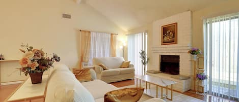 TV, fireplace
