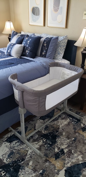 1 bedroom, desk, iron/ironing board, travel cot