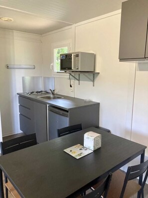 Fridge, microwave, stovetop