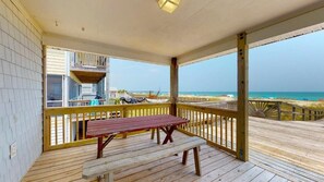 Outdoor dining - Ann's Sea Haven, 3 bedroom, 2 bathroom, newly remodeled oceanfront beach cottage in the Heart of Kure Beach (KURE BEACH)