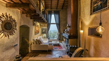 TV, fireplace