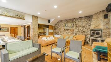 TV, fireplace, video games, DVD player