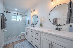 Shower, hair dryer, towels, soap - Whitewood Oasis-Your Poolside Retreat with  Heated  Pool in Spring, TX  (Spring)