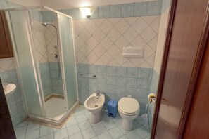 Shower, hair dryer, bidet, towels