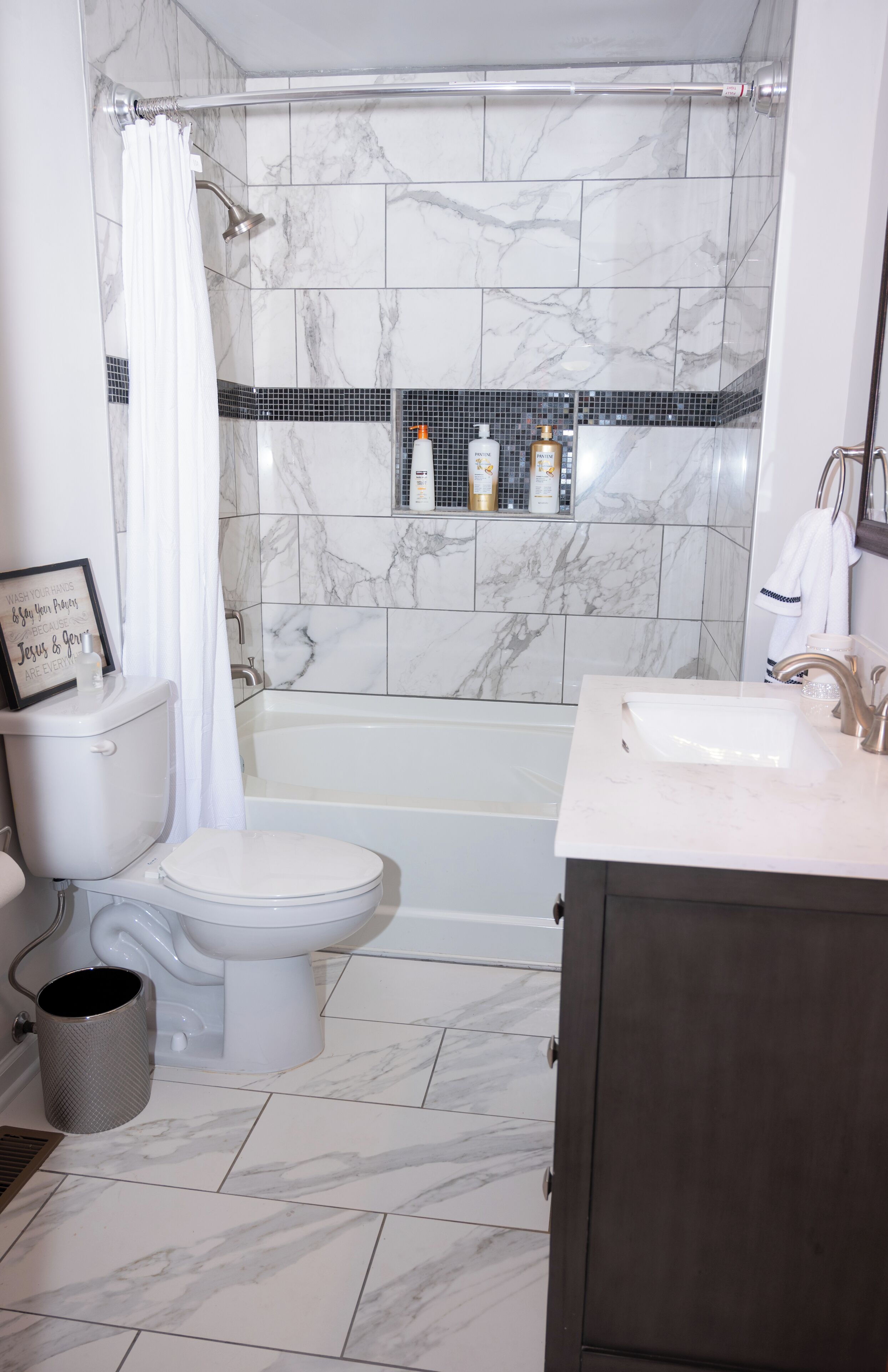 Shower, towels, soap, shampoo