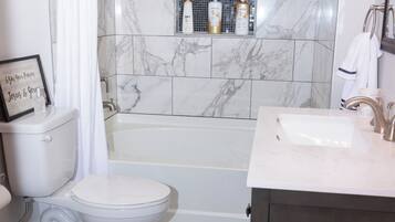 Shower, towels, soap, shampoo