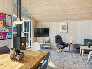 Televisión y chimenea