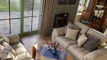 Smart TV, fireplace, DVD player, stereo