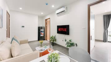 Luxury Apartment, 2 Bedrooms, City View | Living area | 43-inch Smart TV with digital channels, Netflix, streaming services