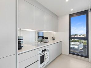 Fridge, microwave, oven, dishwasher