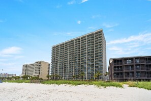 Enjoy stunning beach views from the balconies of this beachfront hotel.
