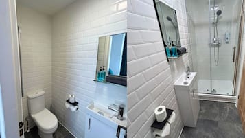 Dusche, Handtücher, Seife, Shampoo