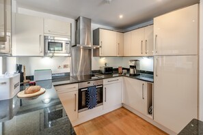Fridge, microwave, oven, dishwasher