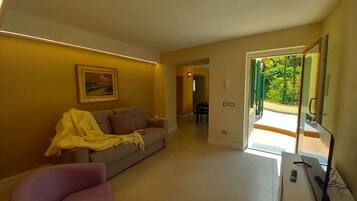 Een televisie en tafelvoetbal