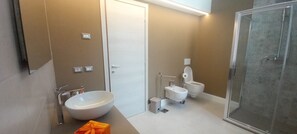 Regadera, secadora de cabello, bidet, toallas