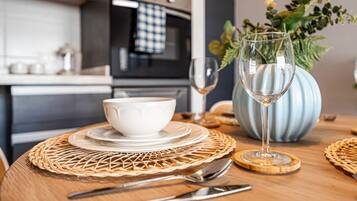 Superior Apartment (9) | Private kitchen | Full-size fridge, microwave, oven, stovetop