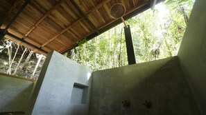 Shower, towels, soap, shampoo