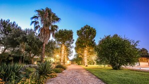 A stone pathway leading to a building, surrounded by various trees and plants. - Villa with park and swimming pool by Pugliadamare (San Michele Salentino)