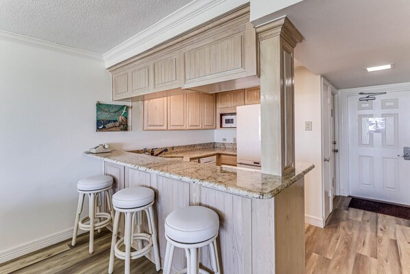 Fridge, microwave, oven, stovetop - Gulfstream Condos Unit 108 | Ocean Front Unit | Right on the water (Corpus Christi)