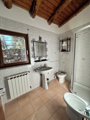 Regadera, secadora de cabello, bidet, toallas 