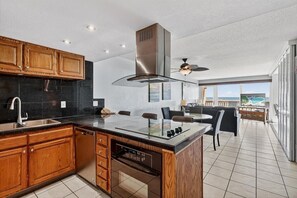 Fridge, microwave, oven, stovetop - Gulfstream Condos Unit 215 | Beachfront Balcony | Pool & Hot Tub (Corpus Christi)
