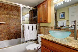 Shower, hair dryer, towels - Gulfstream Condos Unit 312 | Balcony with Beach Front Views, Pool & Hot Tub (Corpus Christi)