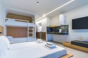Fridge, microwave, stovetop, cookware/dishes/utensils - Aura Luxury Suites - Olympiada Cozy Getaways (Aristotelis)