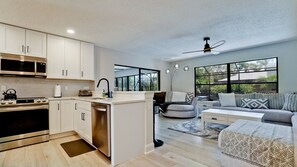 Fridge, microwave, oven, dishwasher