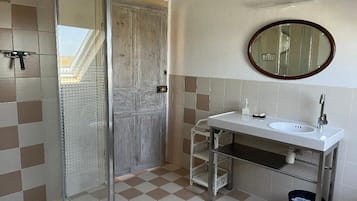 Hair dryer, bidet, towels, soap