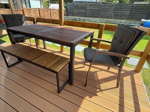 Outdoor dining - Chalet im Ferienpark, Irrlandpark, Maasdünen, Naturerlebnis, Kinderfreundlich (Wellerlooi)