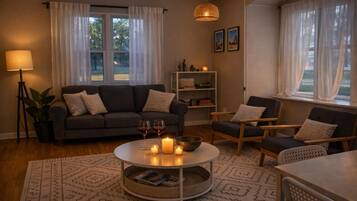 TV, books, stereo, offices