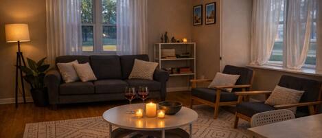 TV, books, stereo, offices