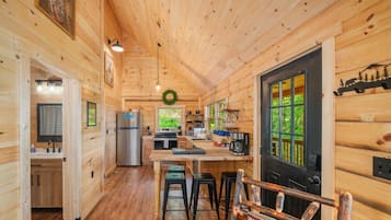 Fridge, coffee/tea maker, cookware/dishes/utensils