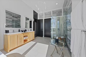 Shower, hair dryer, bidet, towels - Osprey House - Hemlock Suite - Ocean & Lake Views (Port Orford)